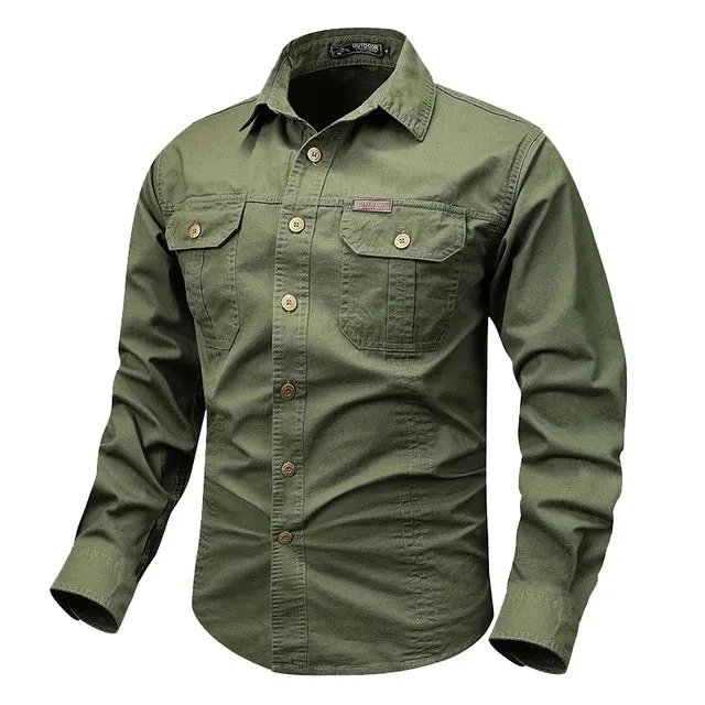 Spring Autumn Men Cotton Long Sleeve Cargo Shirts Man Casual Polo Pilot Shirts Male Safari Outdoor Streetwear Work Shirt Blouses