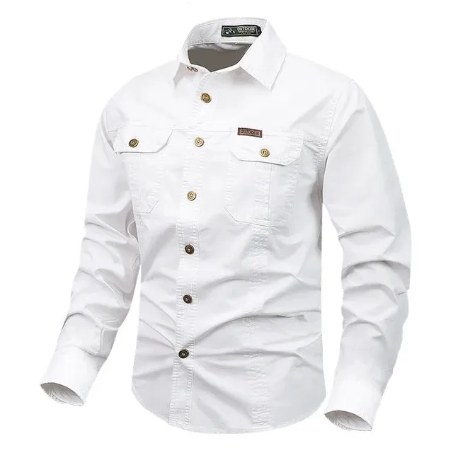 Spring Autumn Men Cotton Long Sleeve Cargo Shirts Man Casual Polo Pilot Shirts Male Safari Outdoor Streetwear Work Shirt Blouses