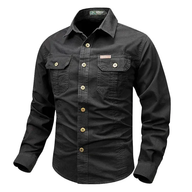 Spring Autumn Men Cotton Long Sleeve Cargo Shirts Man Casual Polo Pilot Shirts Male Safari Outdoor Streetwear Work Shirt Blouses