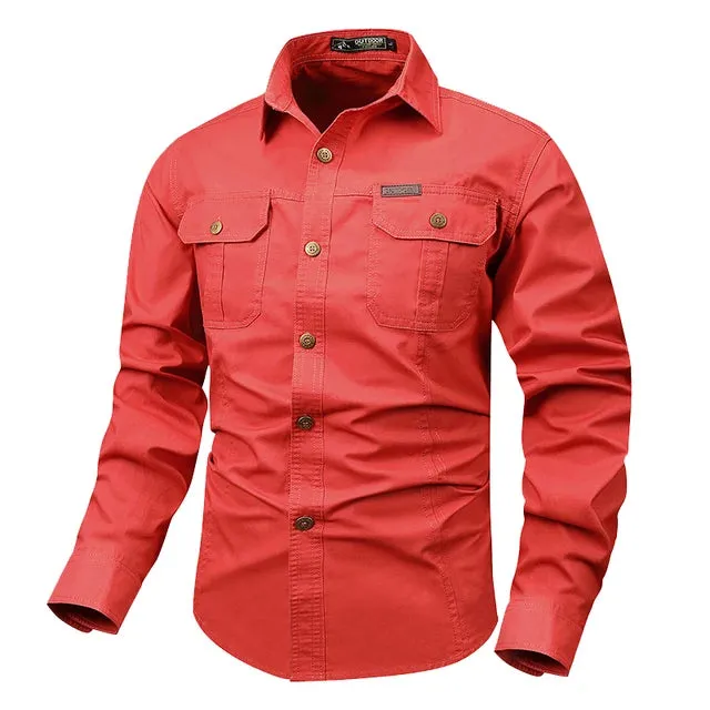 Spring Autumn Men Cotton Long Sleeve Cargo Shirts Man Casual Polo Pilot Shirts Male Safari Outdoor Streetwear Work Shirt Blouses