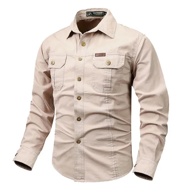 Spring Autumn Men Cotton Long Sleeve Cargo Shirts Man Casual Polo Pilot Shirts Male Safari Outdoor Streetwear Work Shirt Blouses
