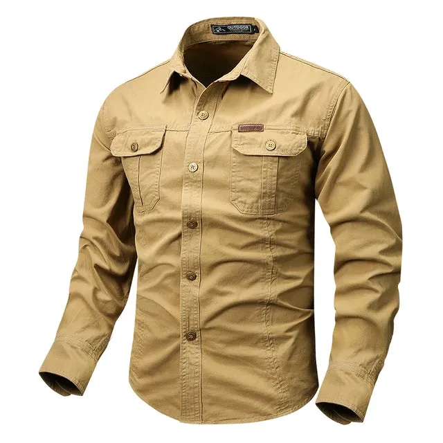 Spring Autumn Men Cotton Long Sleeve Cargo Shirts Man Casual Polo Pilot Shirts Male Safari Outdoor Streetwear Work Shirt Blouses