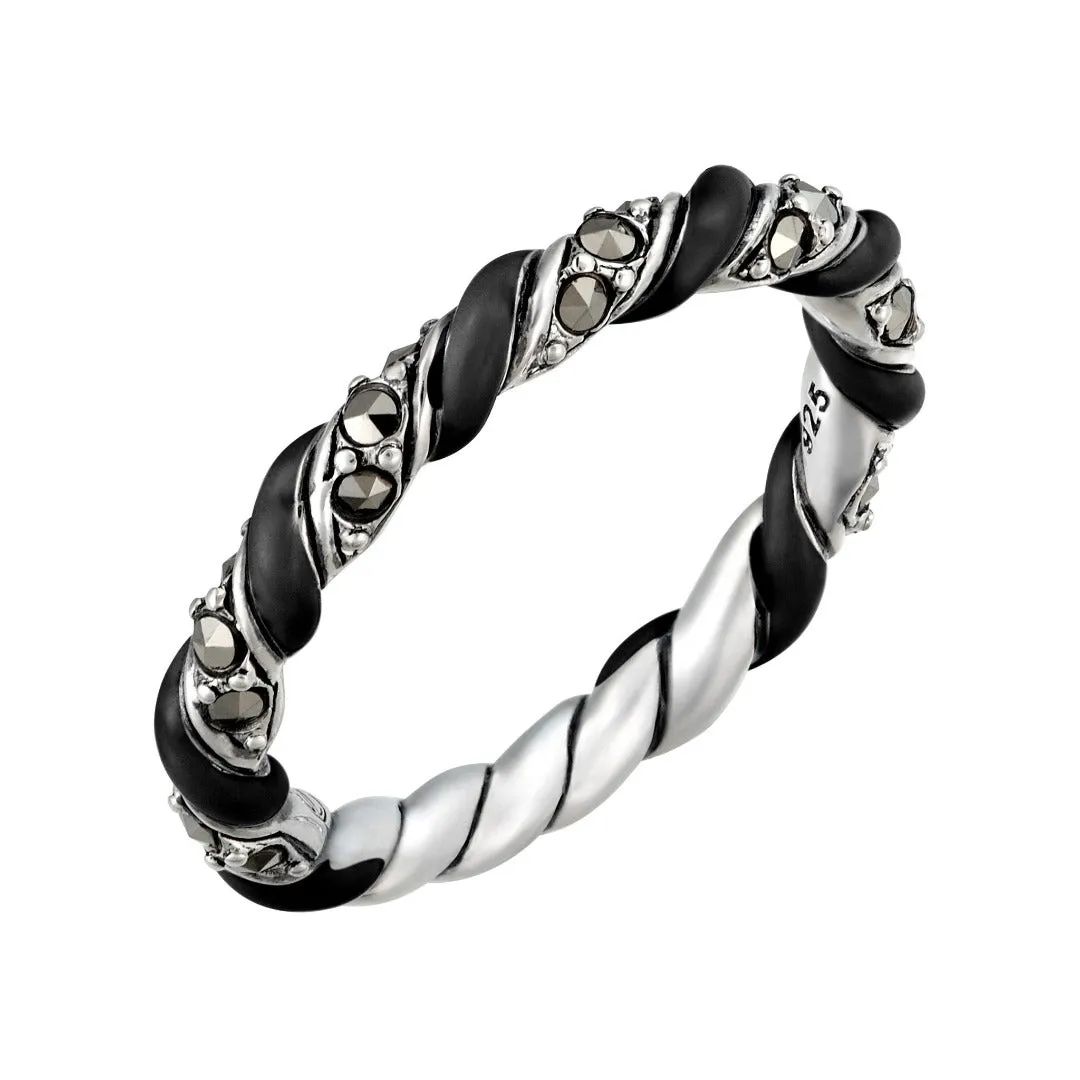 Stardust Pavé Thin Reef Ribbon Sterling Silver Ring