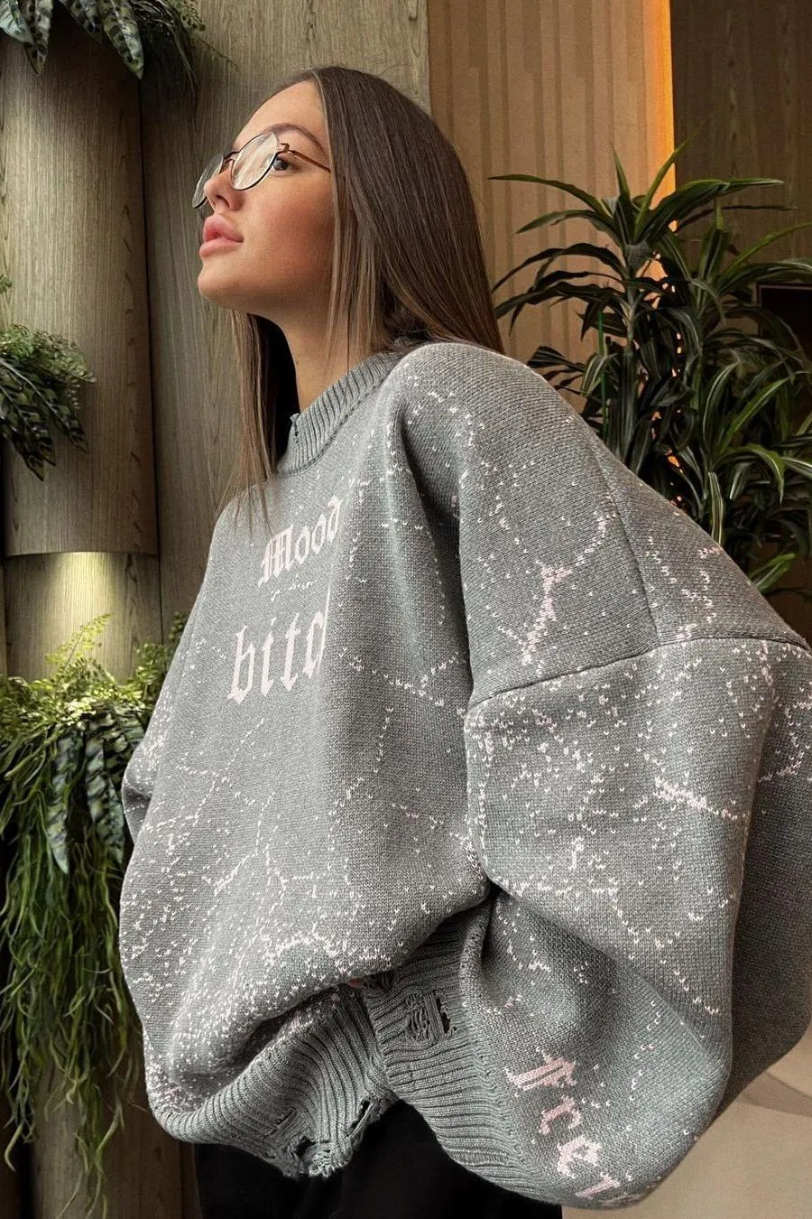 Street style loose letter embroidered sweatshirt