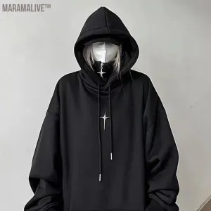 Streetwear Black Hoodie Men Women Oversized Harajuku Vintage Pullovers Korean Fashion Goth Aesthetic Sweatshirts Spring Autumn