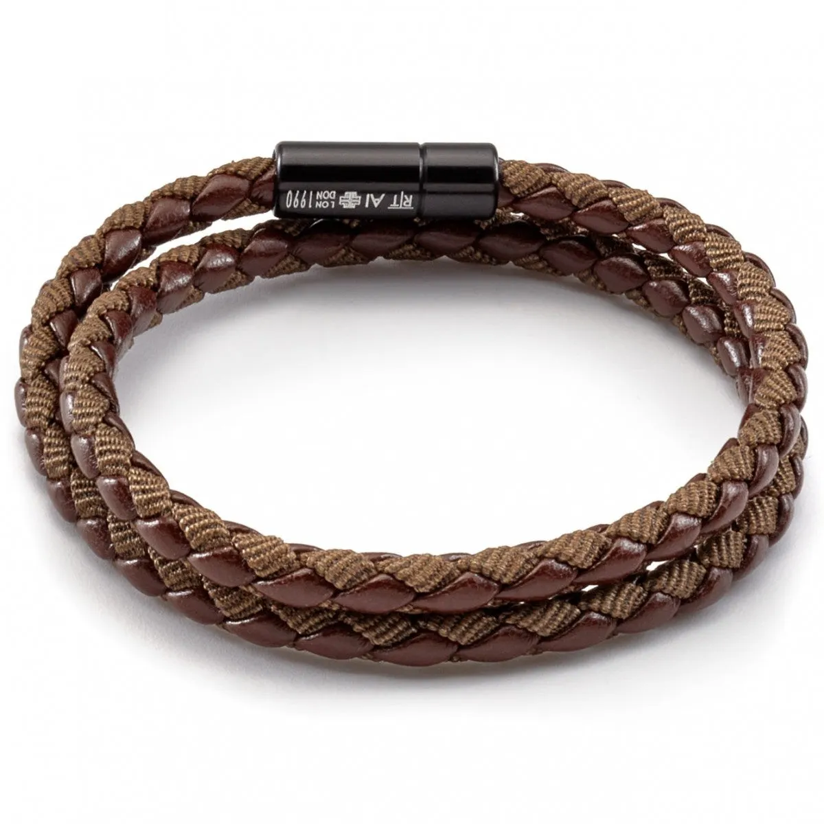 Tateossian Men's Chelsea Eco-Leather and Nylon Fabric Wrap Bracelet, Brown