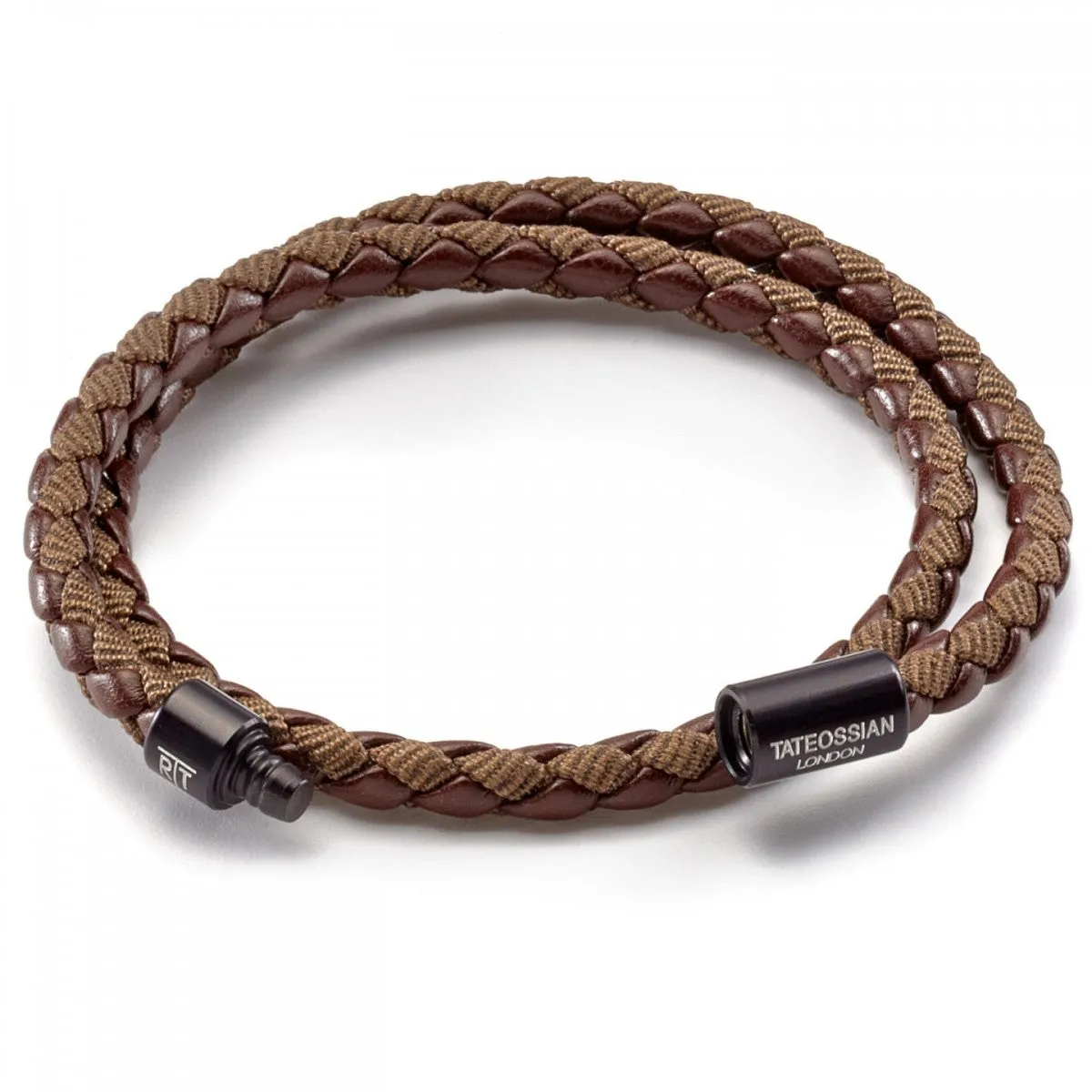 Tateossian Men's Chelsea Eco-Leather and Nylon Fabric Wrap Bracelet, Brown