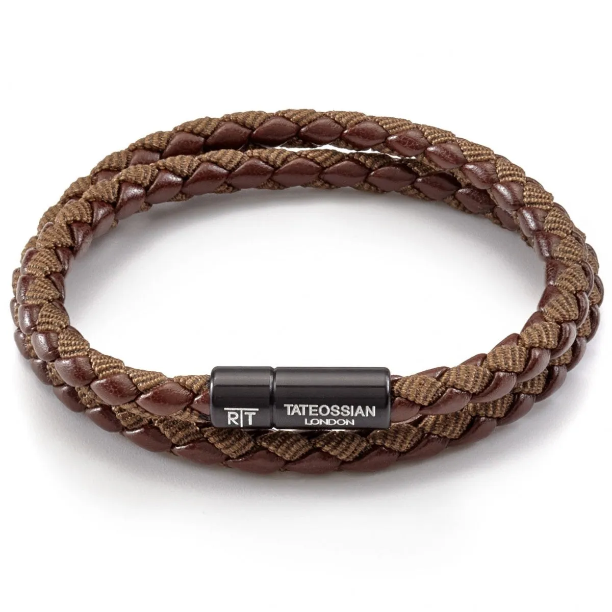 Tateossian Men's Chelsea Eco-Leather and Nylon Fabric Wrap Bracelet, Brown