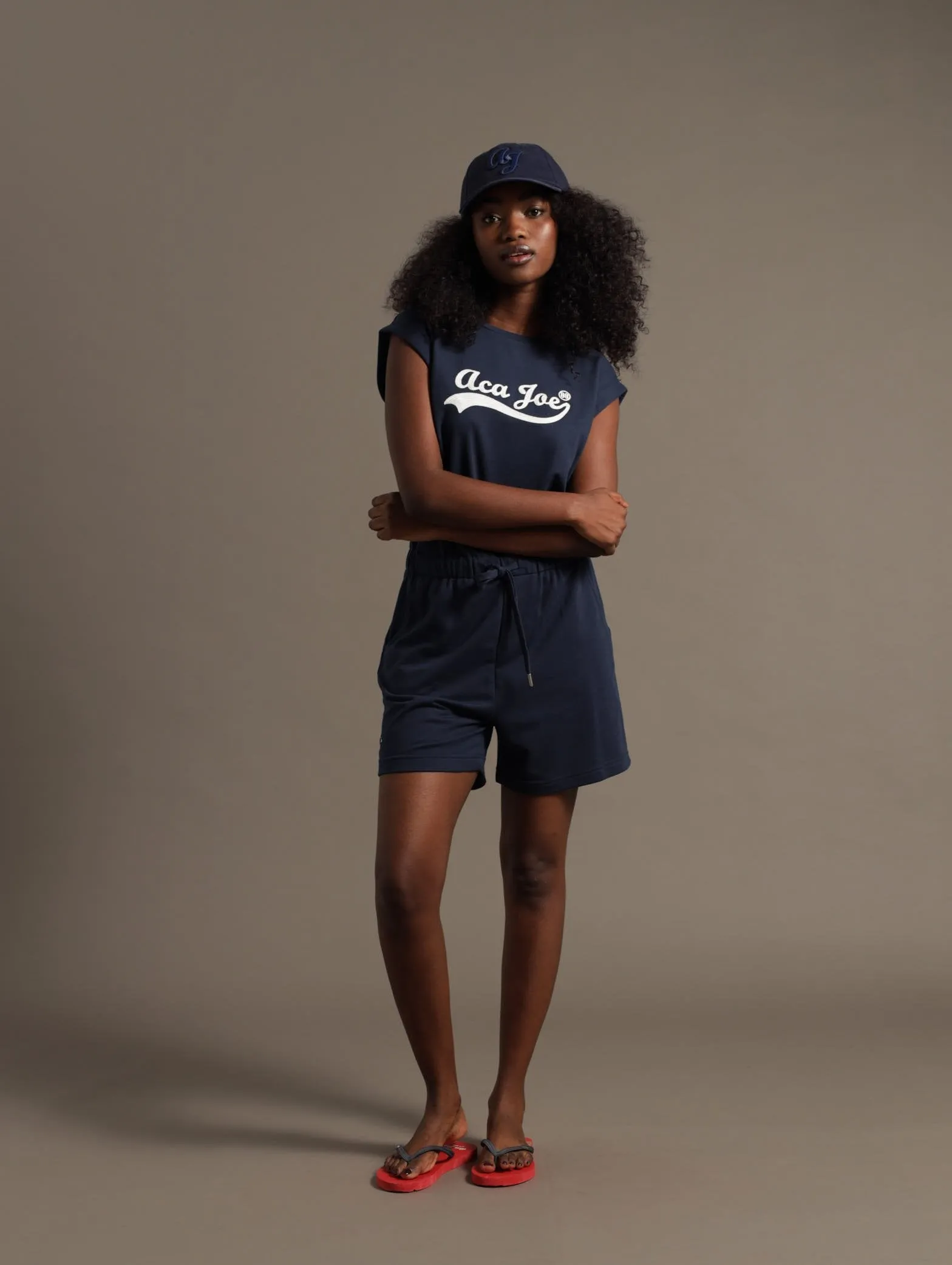 Terry Fleece Embroidered Playsuit Short - Ink