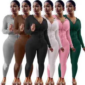 Tracksuits Two 2 Piece Set Autumn Winter Women Casual Solid Sporty Hoodies Jacket Pants Suit Sportswear Trouser Athletic Outfits
