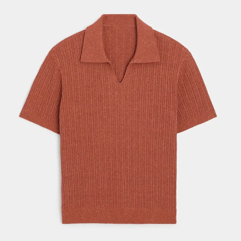 Trendy Solid Color Slim Polo Shirts Mens Summer Short Sleeve Turn-down Collar Knit Tops For Men Streetwear Casual Polo Pullovers
