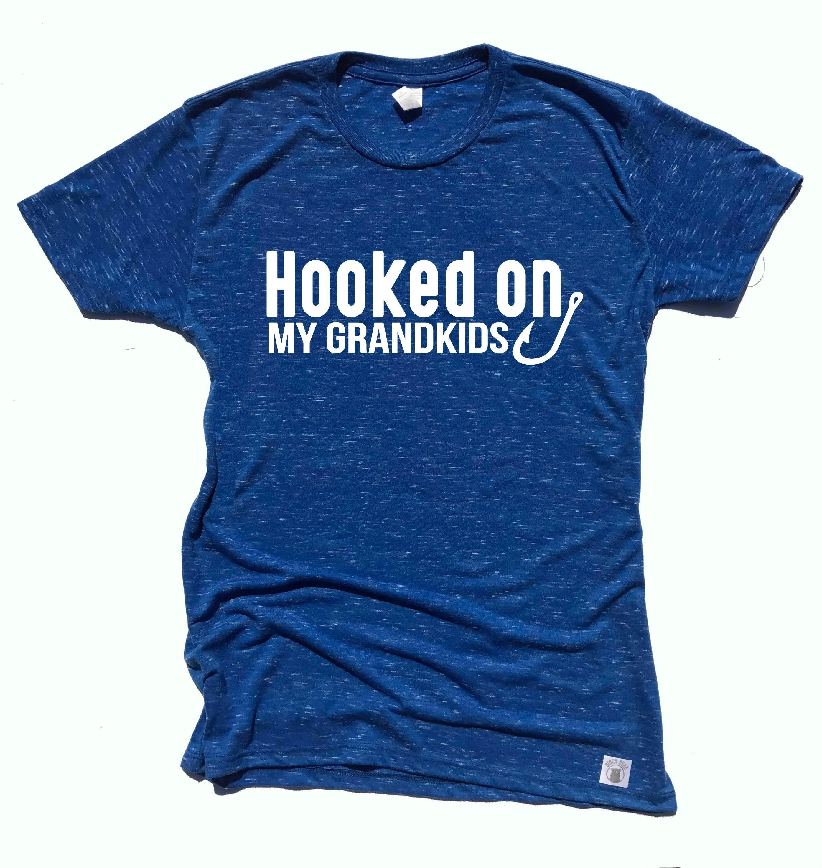 Unisex Crew Neck T Shirt Hooked On My Grand kids - Grandpa T shirt - Papa T shirt - Fishing T shirt
