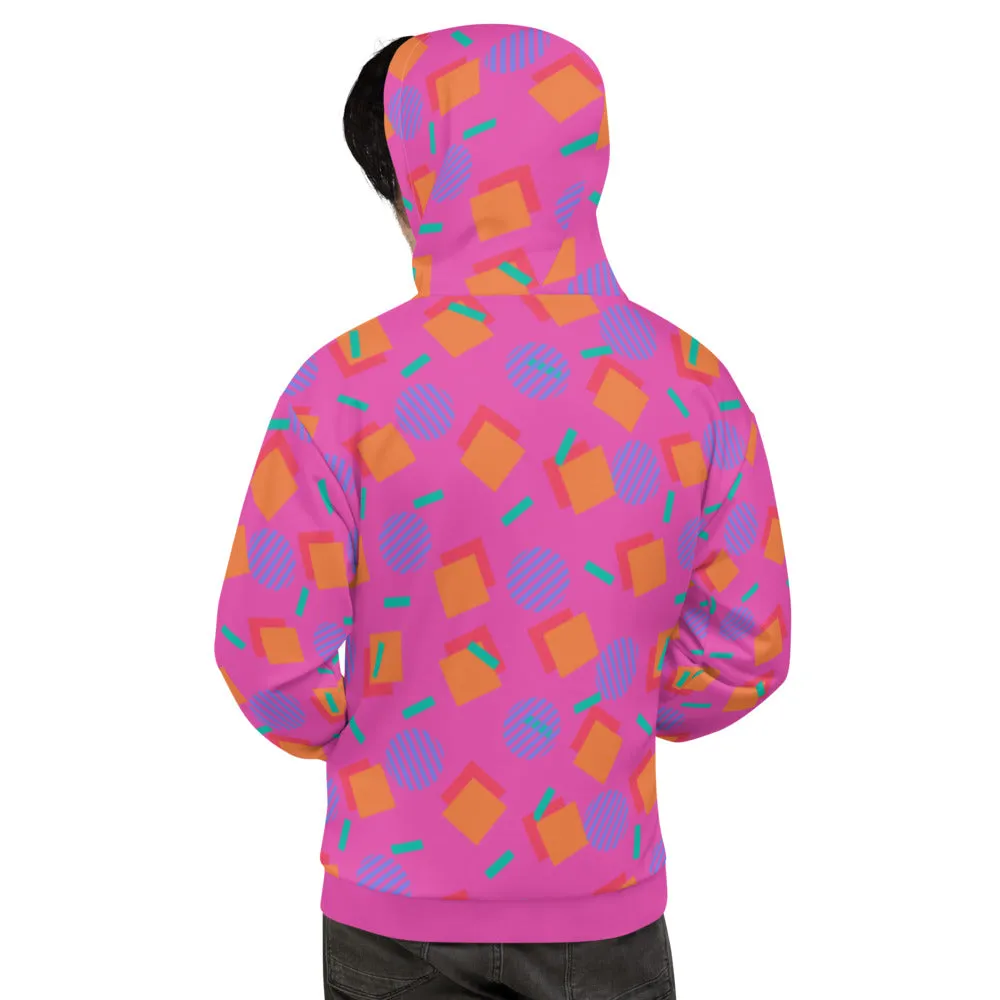 Unisex Hoodie, 80s Memphis Pink Cubic Circular