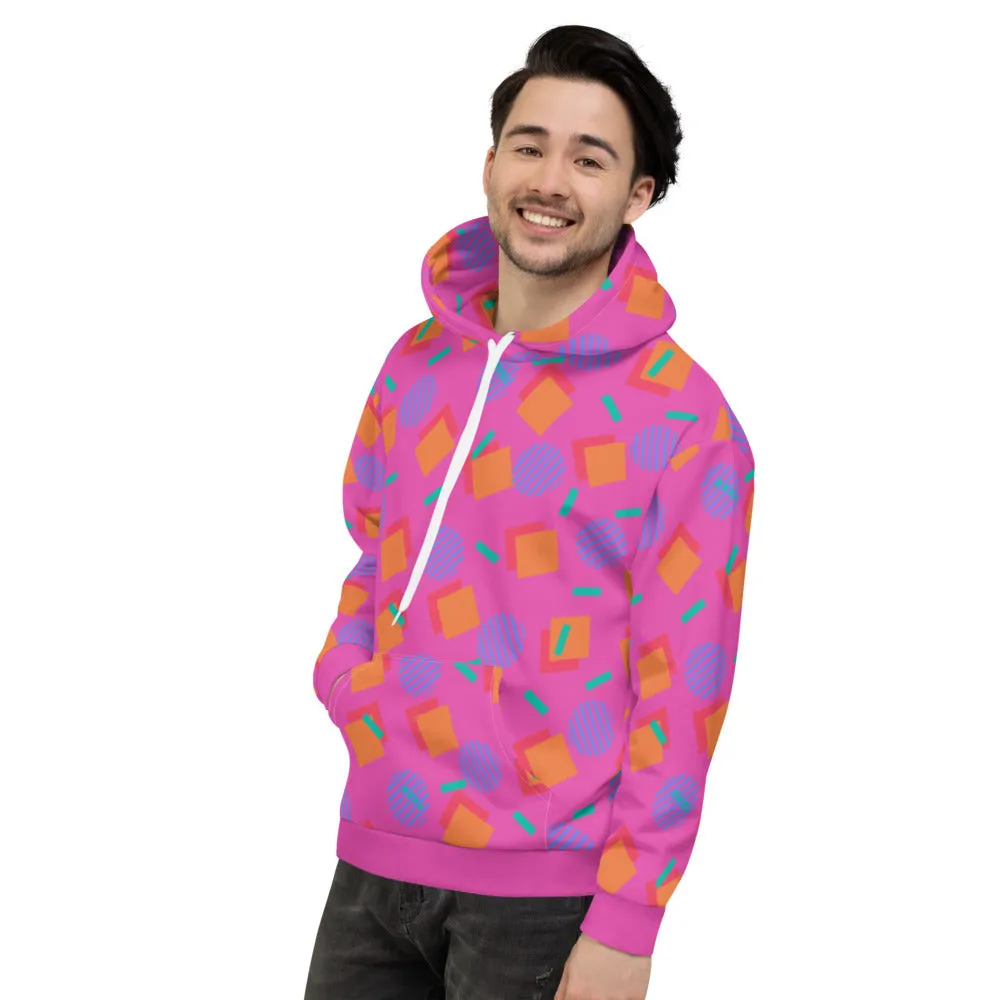 Unisex Hoodie, 80s Memphis Pink Cubic Circular