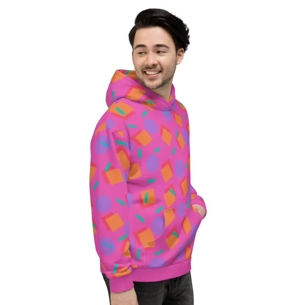 Unisex Hoodie, 80s Memphis Pink Cubic Circular