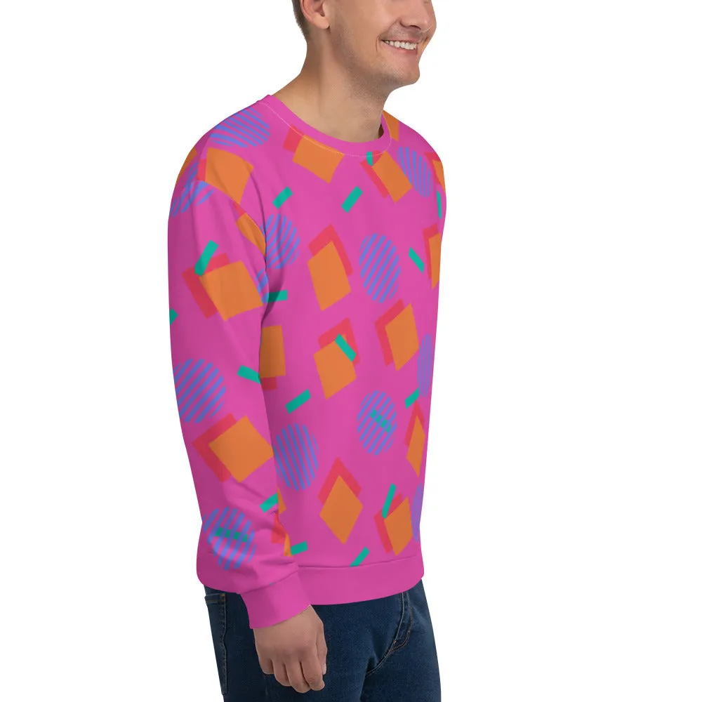 Unisex Sweatshirt, 80s Memphis Pink Cubic Circular