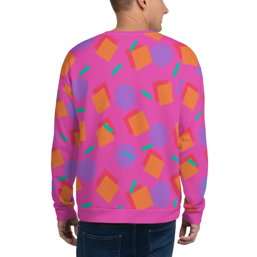 Unisex Sweatshirt, 80s Memphis Pink Cubic Circular
