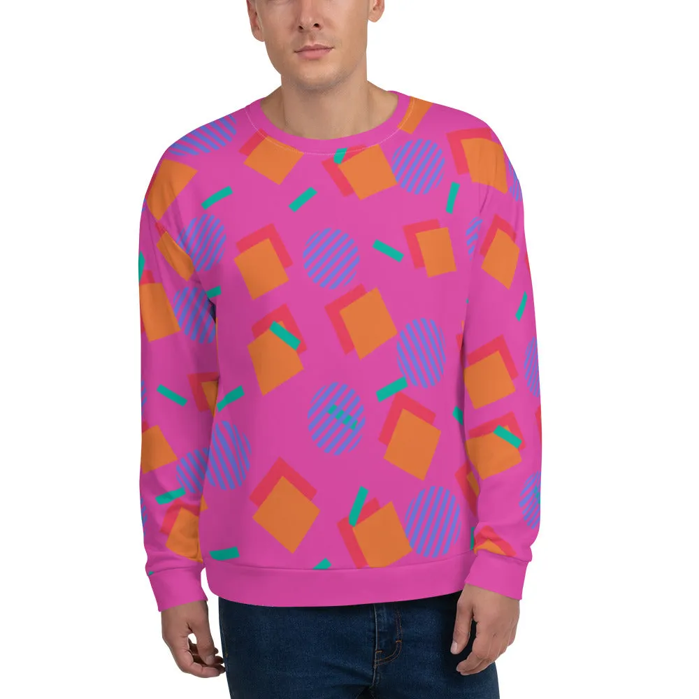 Unisex Sweatshirt, 80s Memphis Pink Cubic Circular