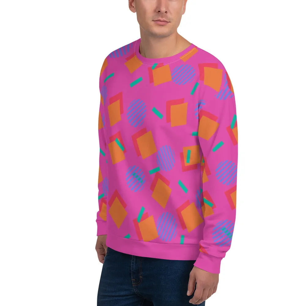 Unisex Sweatshirt, 80s Memphis Pink Cubic Circular