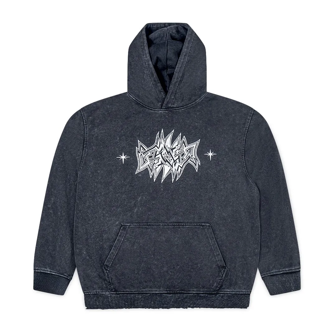 Universe 7 Oversized Heavy Weight Acid Wash Hoodie - Black