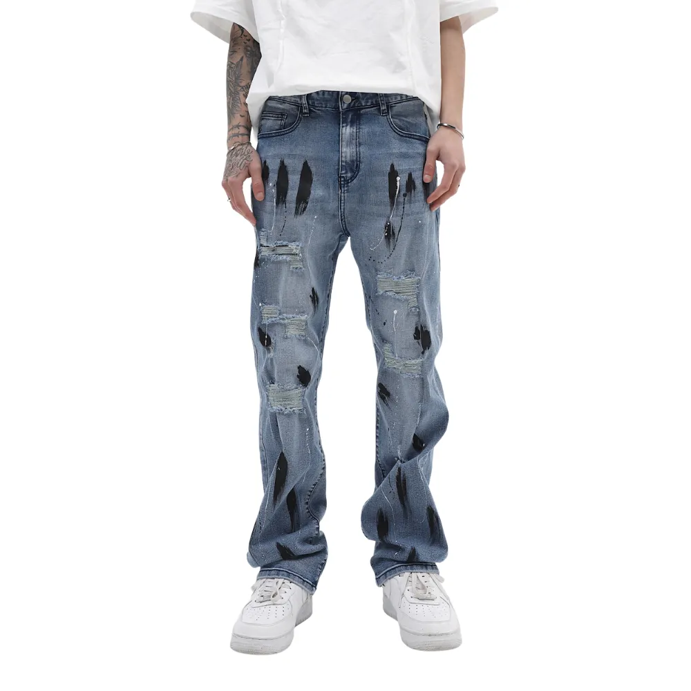 Urban High Street Graffiti Ripped Jeans