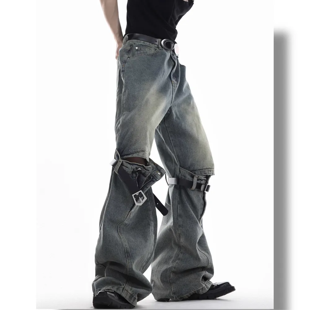 Urban Lace-Up Panel Baggy Jeans