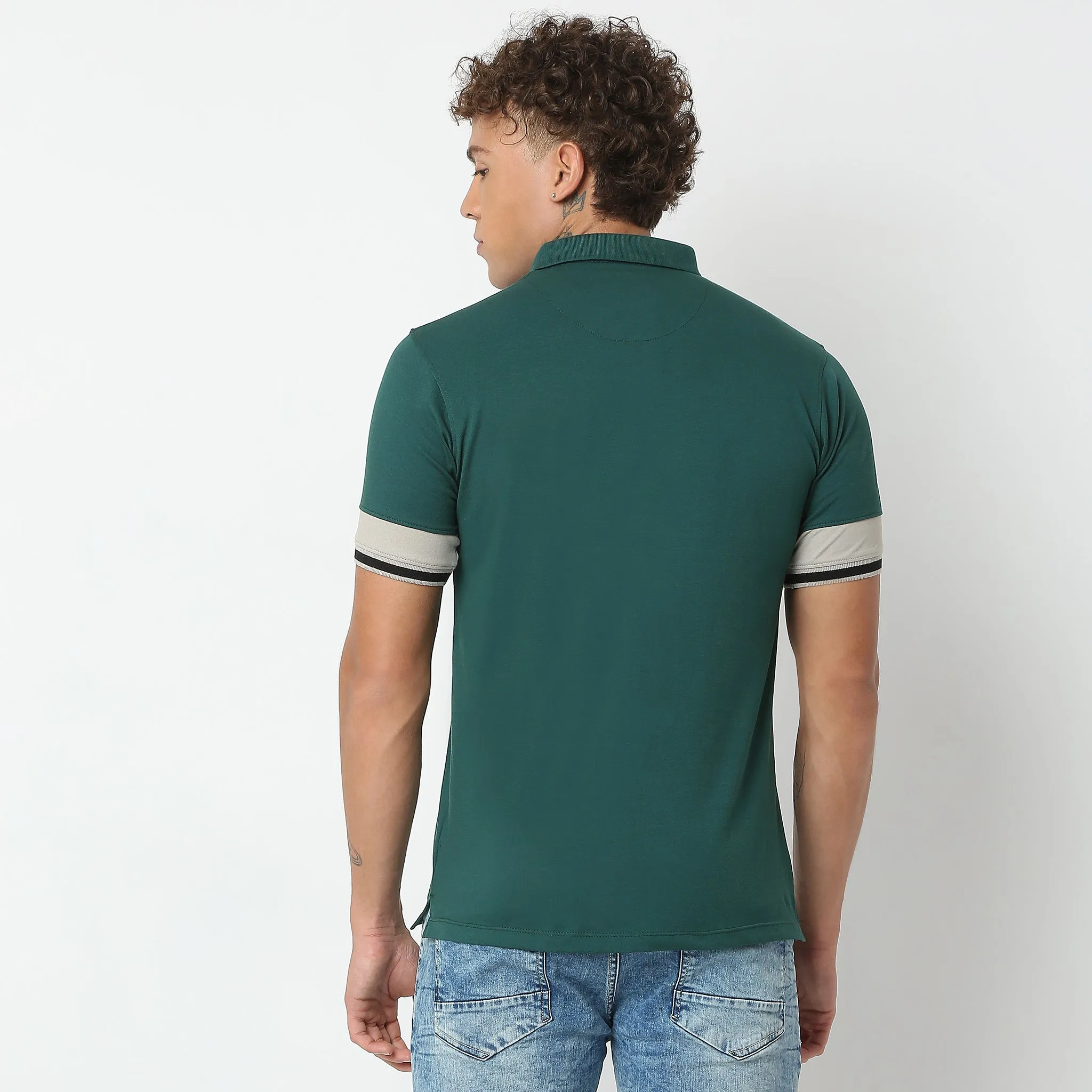 Urban Poloᵉˣ - with Efast Stretch - Micro Pique Solid with Contrast Sleeves - Regular Fit Solid Polo T-Shirt