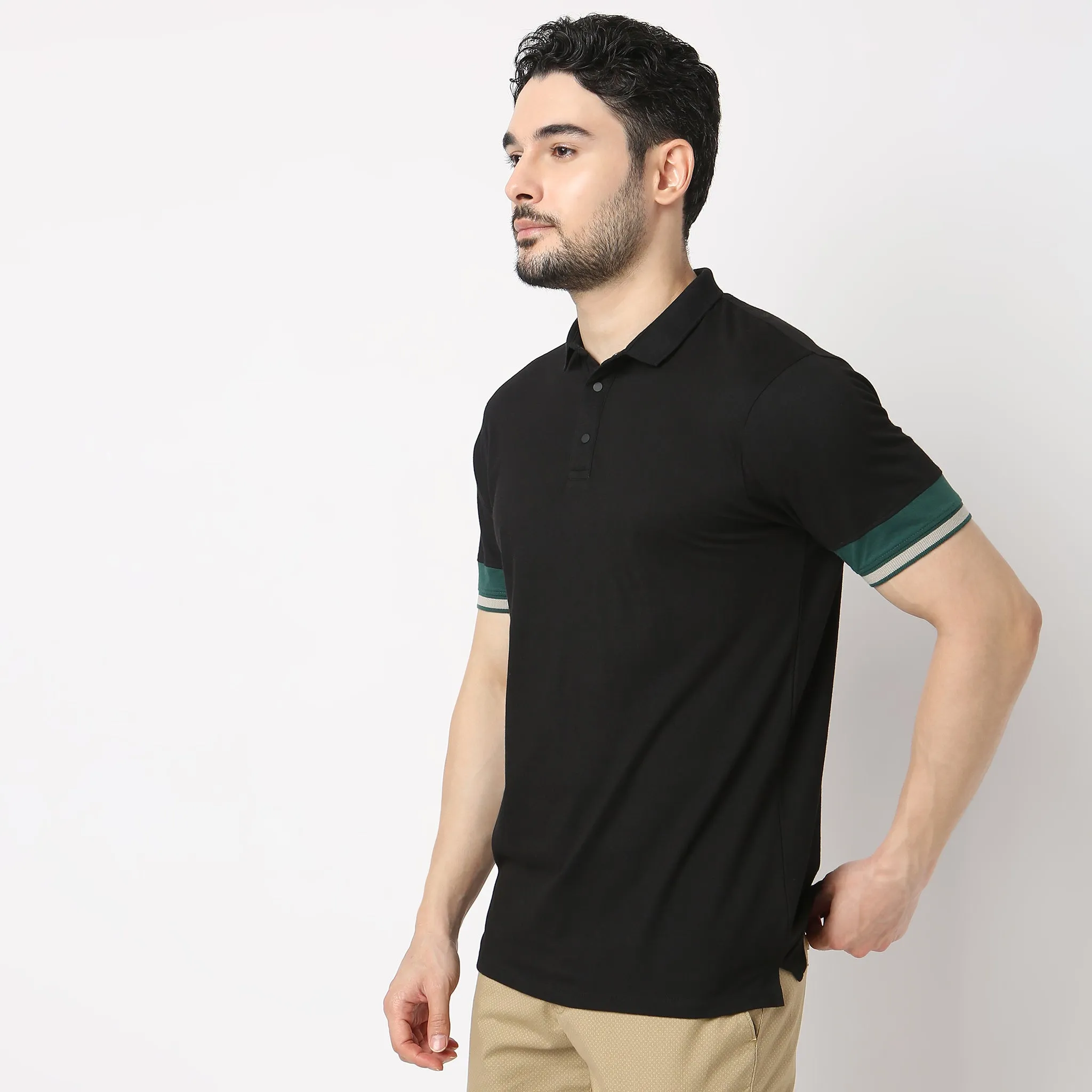 Urban Poloᵉˣ - with Efast Stretch - Micro Pique Solid with Contrast Sleeves - Regular Fit Solid Polo T-Shirt