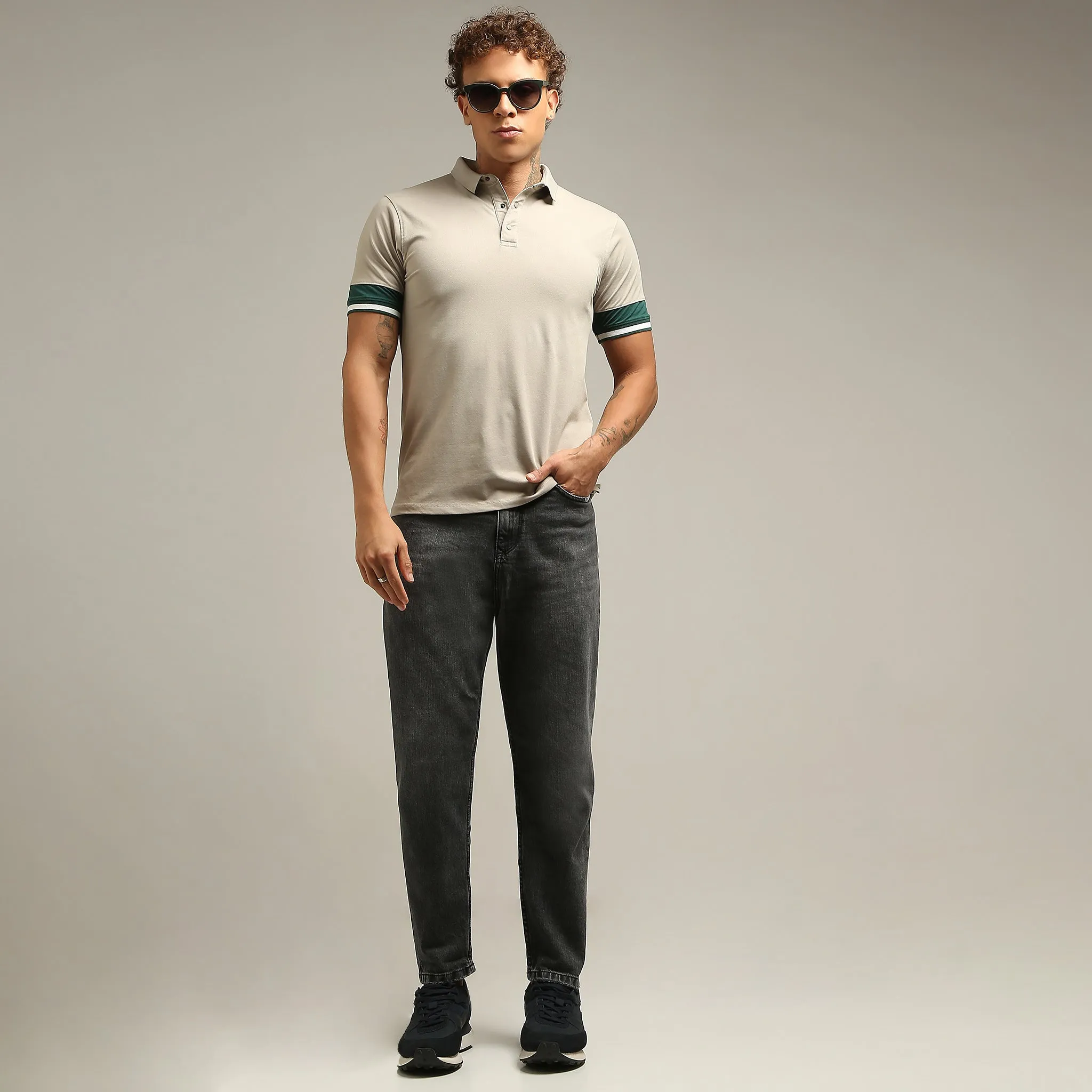 Urban Poloᵉˣ - with Efast Stretch - Micro Pique Solid with Contrast Sleeves - Regular Fit Solid Polo T-Shirt