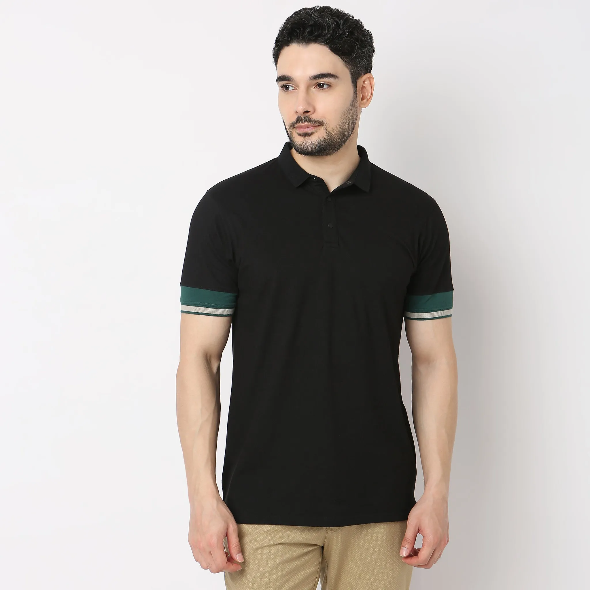 Urban Poloᵉˣ - with Efast Stretch - Micro Pique Solid with Contrast Sleeves - Regular Fit Solid Polo T-Shirt