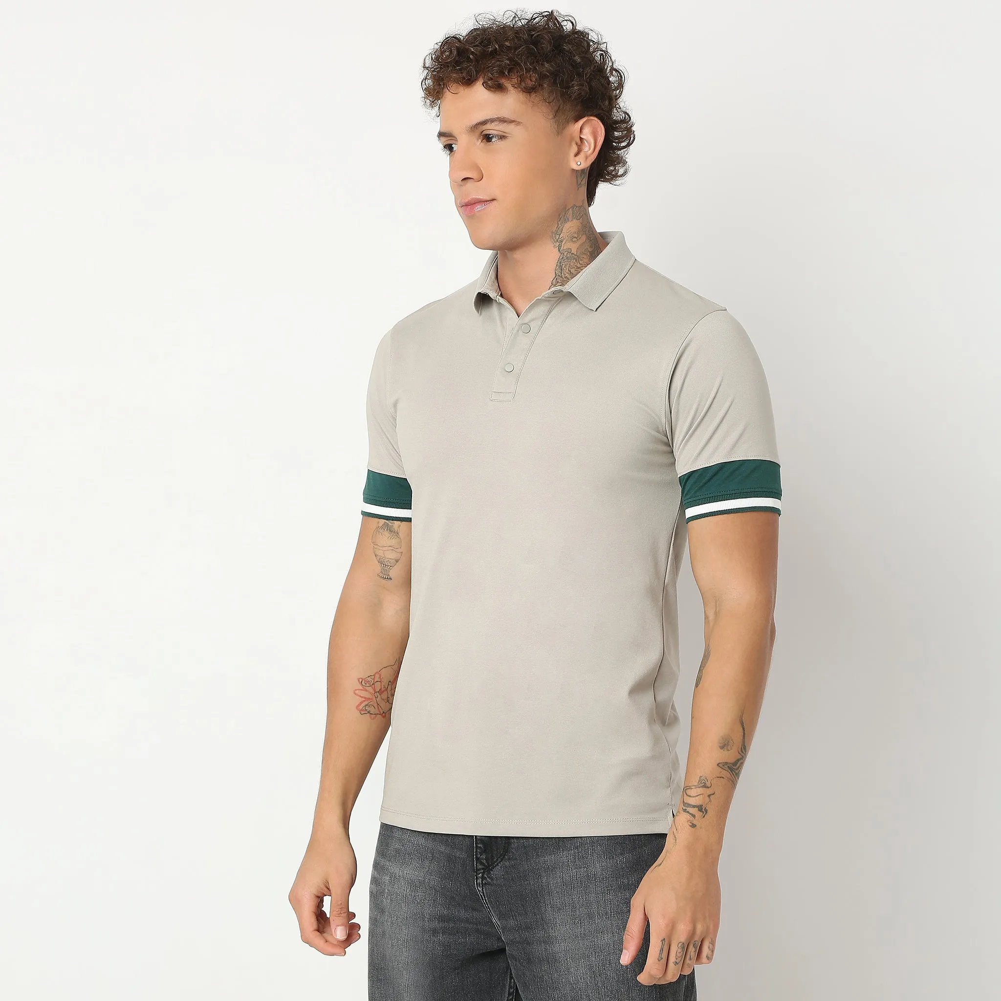Urban Poloᵉˣ - with Efast Stretch - Micro Pique Solid with Contrast Sleeves - Regular Fit Solid Polo T-Shirt