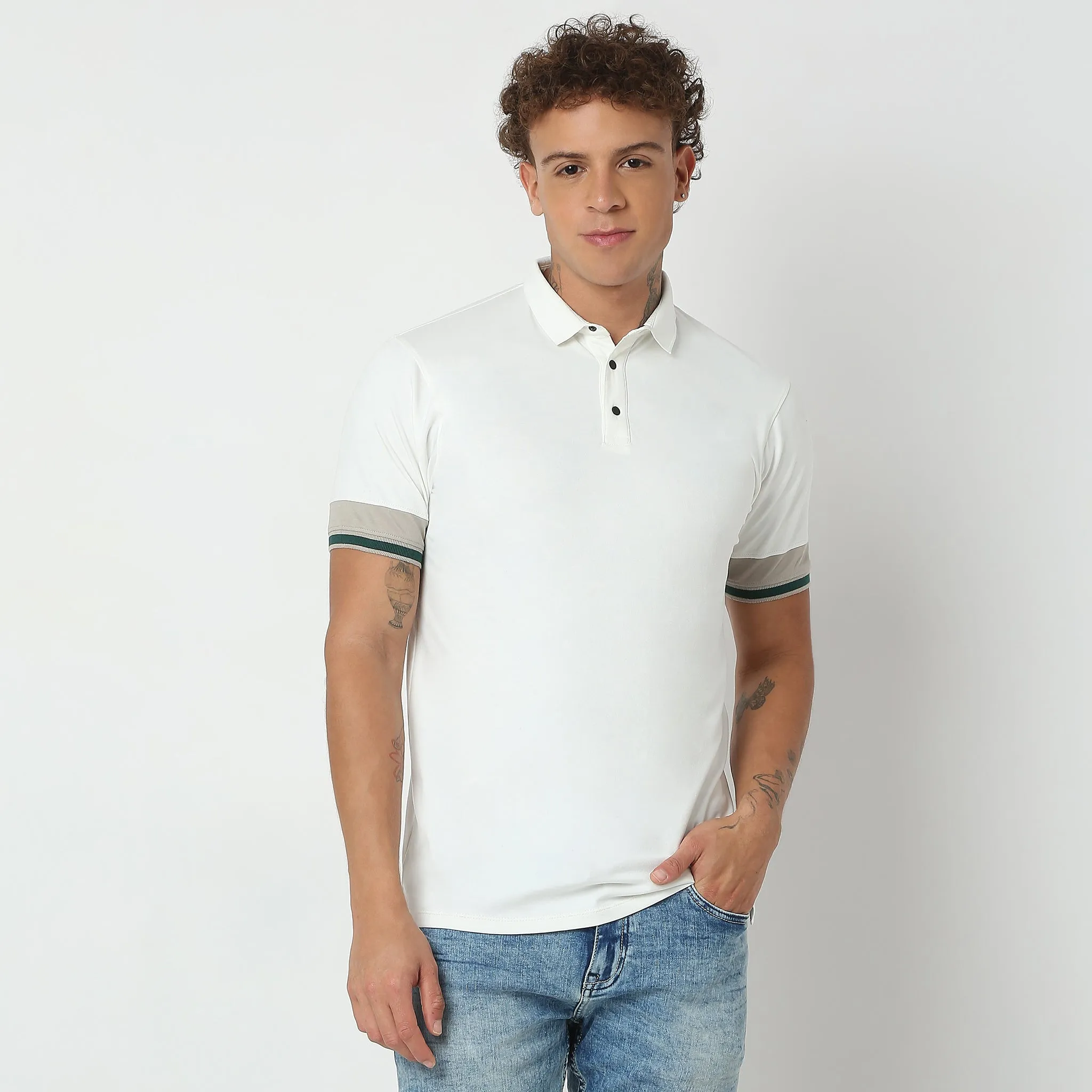 Urban Poloᵉˣ - with Efast Stretch - Micro Pique Solid with Contrast Sleeves - Regular Fit Solid Polo T-Shirt