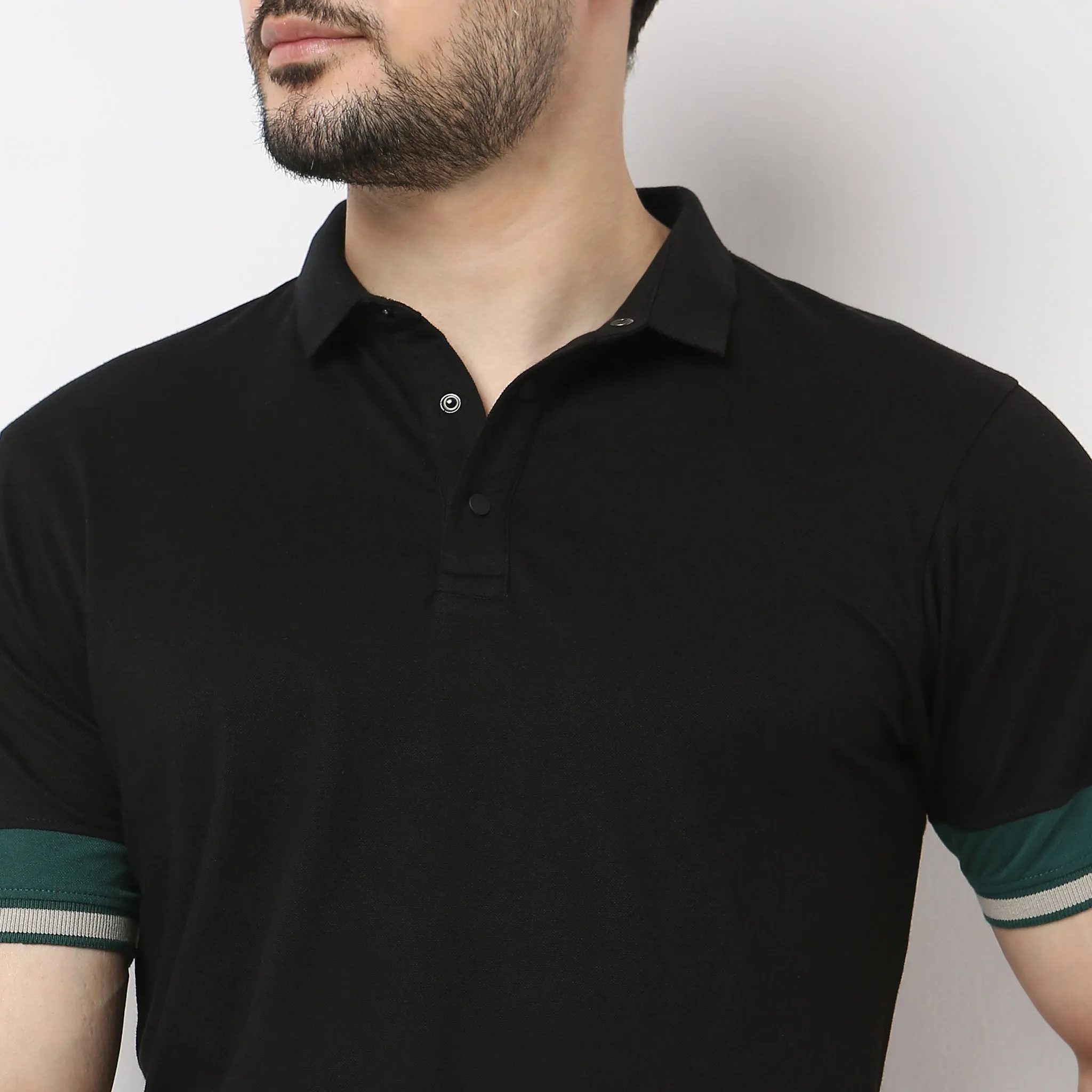 Urban Poloᵉˣ - with Efast Stretch - Micro Pique Solid with Contrast Sleeves - Regular Fit Solid Polo T-Shirt