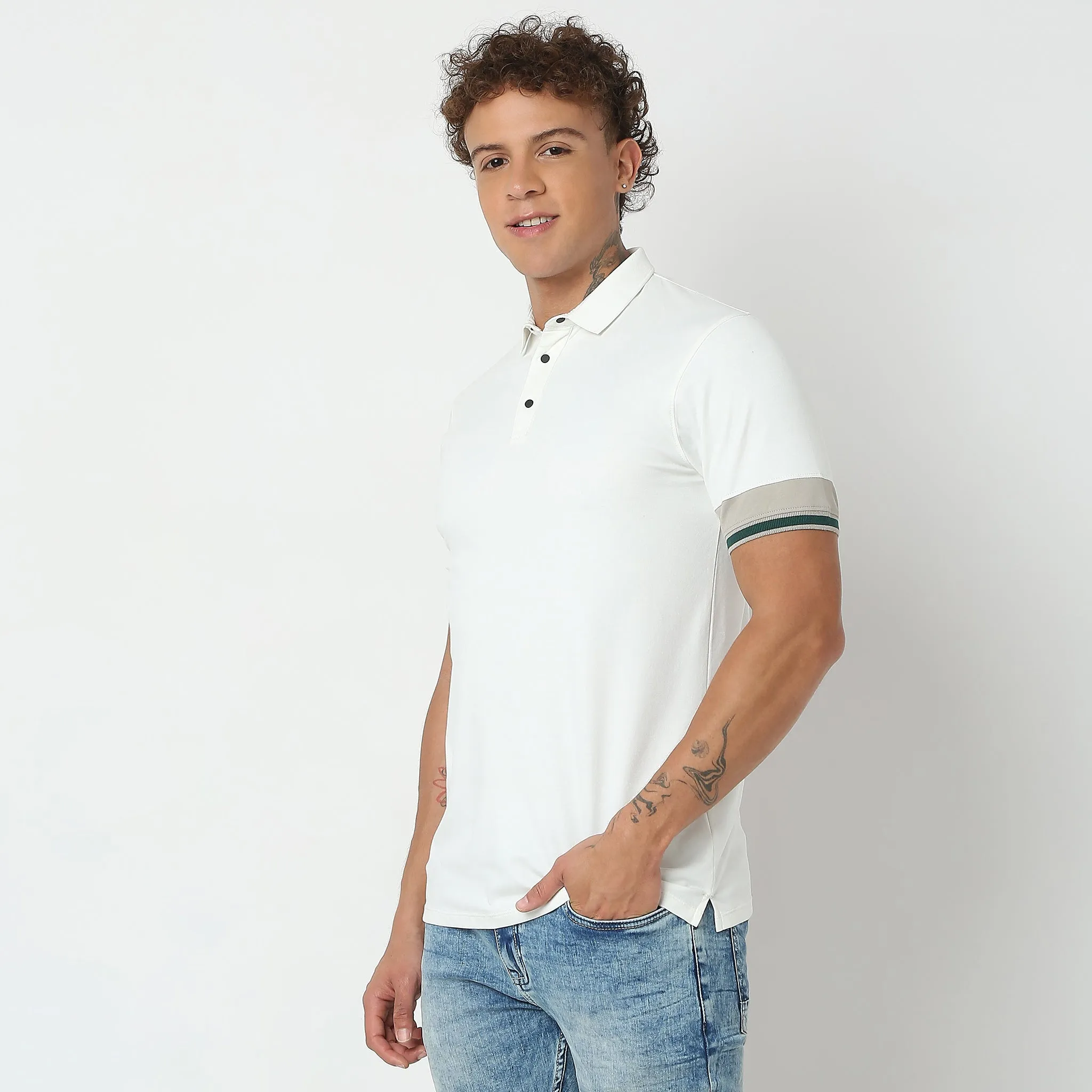 Urban Poloᵉˣ - with Efast Stretch - Micro Pique Solid with Contrast Sleeves - Regular Fit Solid Polo T-Shirt