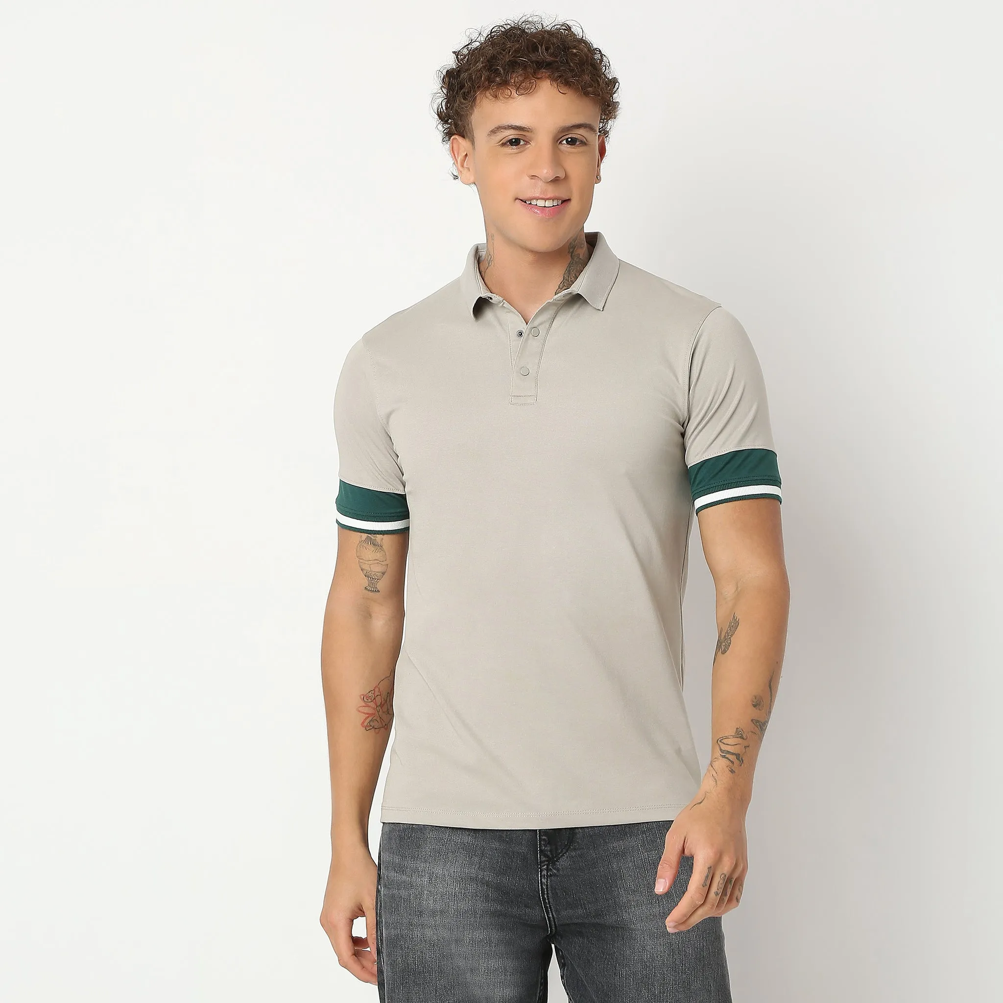 Urban Poloᵉˣ - with Efast Stretch - Micro Pique Solid with Contrast Sleeves - Regular Fit Solid Polo T-Shirt