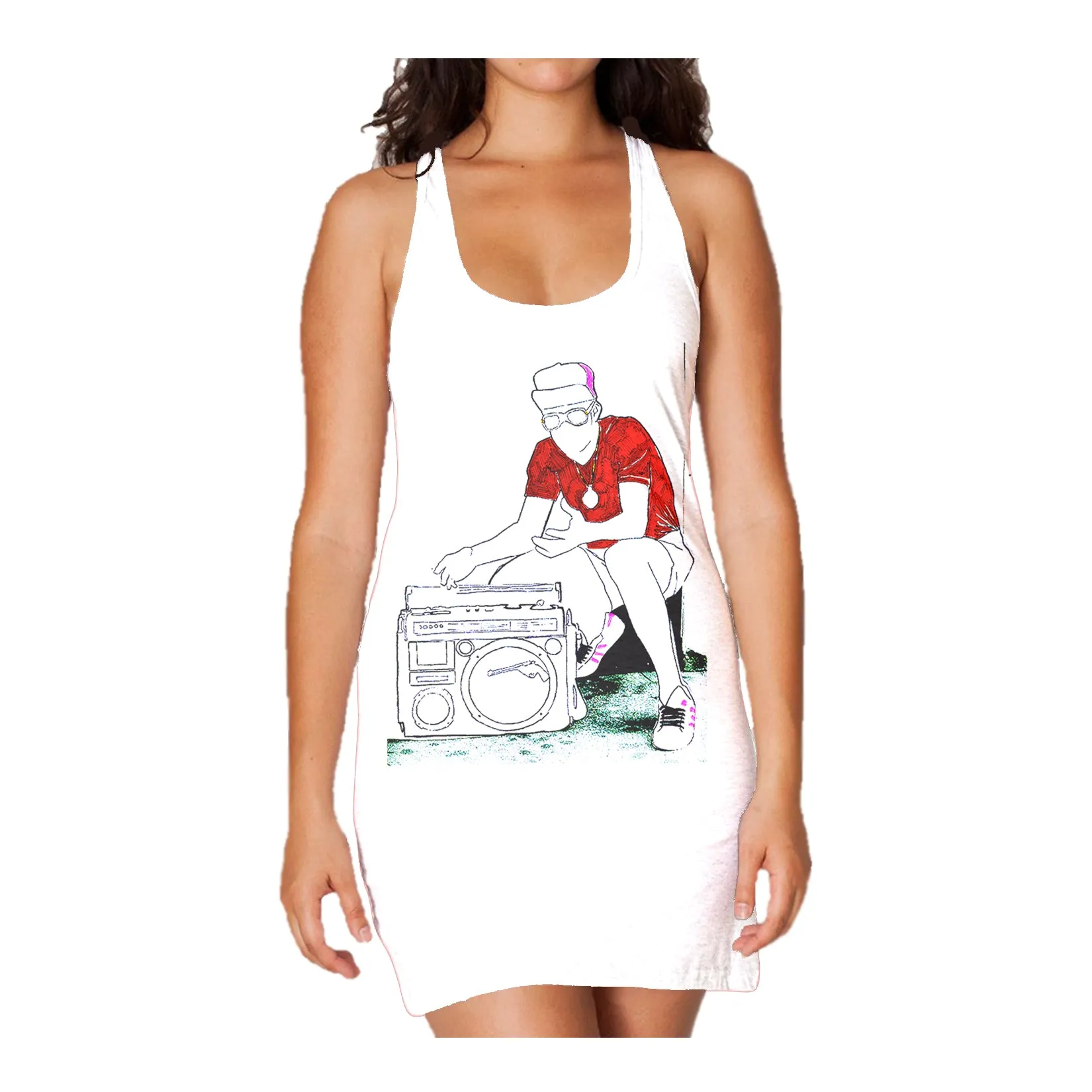 US Brand X Old's Kool Boom Box Official Women's Tank Dress (White)