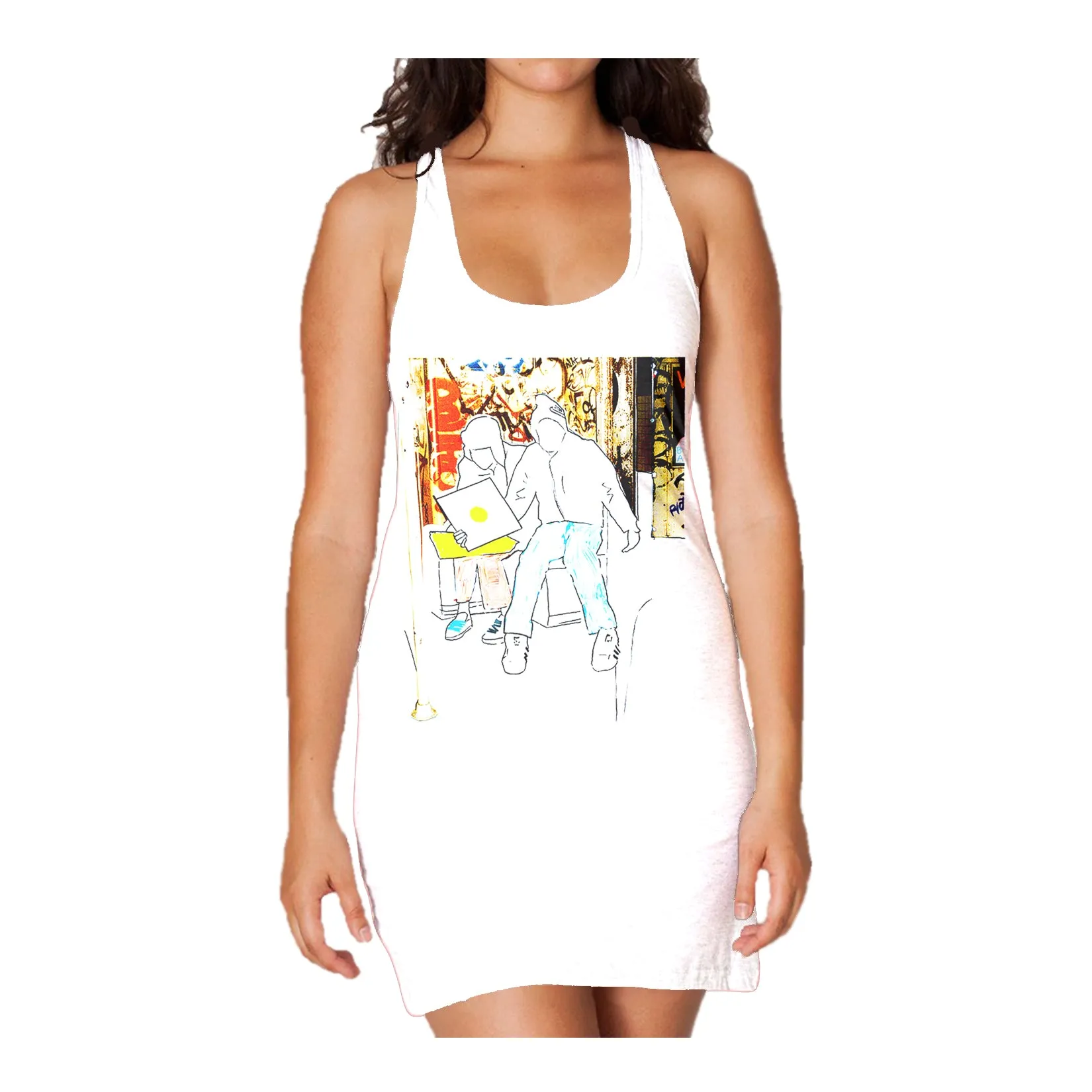 US Brand X Old's Kool Record Shopping Official Women's Tank Dress (White)