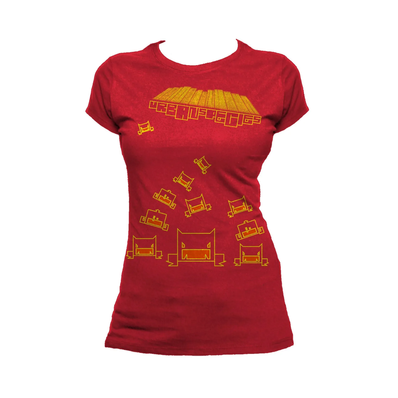 US Brand X Sci Funk Urban Invaders Official Women's T-Shirt (Red)