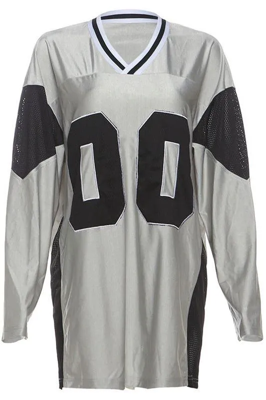 V-neck Mesh Splicing Long-sleeved T-shirt