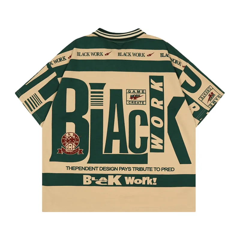 Vintage Black Work Polo Shirt