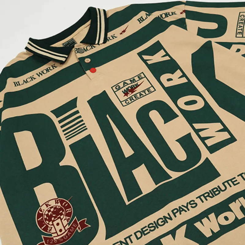 Vintage Black Work Polo Shirt