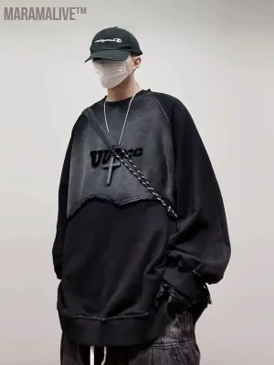 Vintage Hip hop TrendCutting Sweatshirt Streetwear Loose Pullover Hole Fashion Oversize Sweatshirts Autumn Tops Cotton