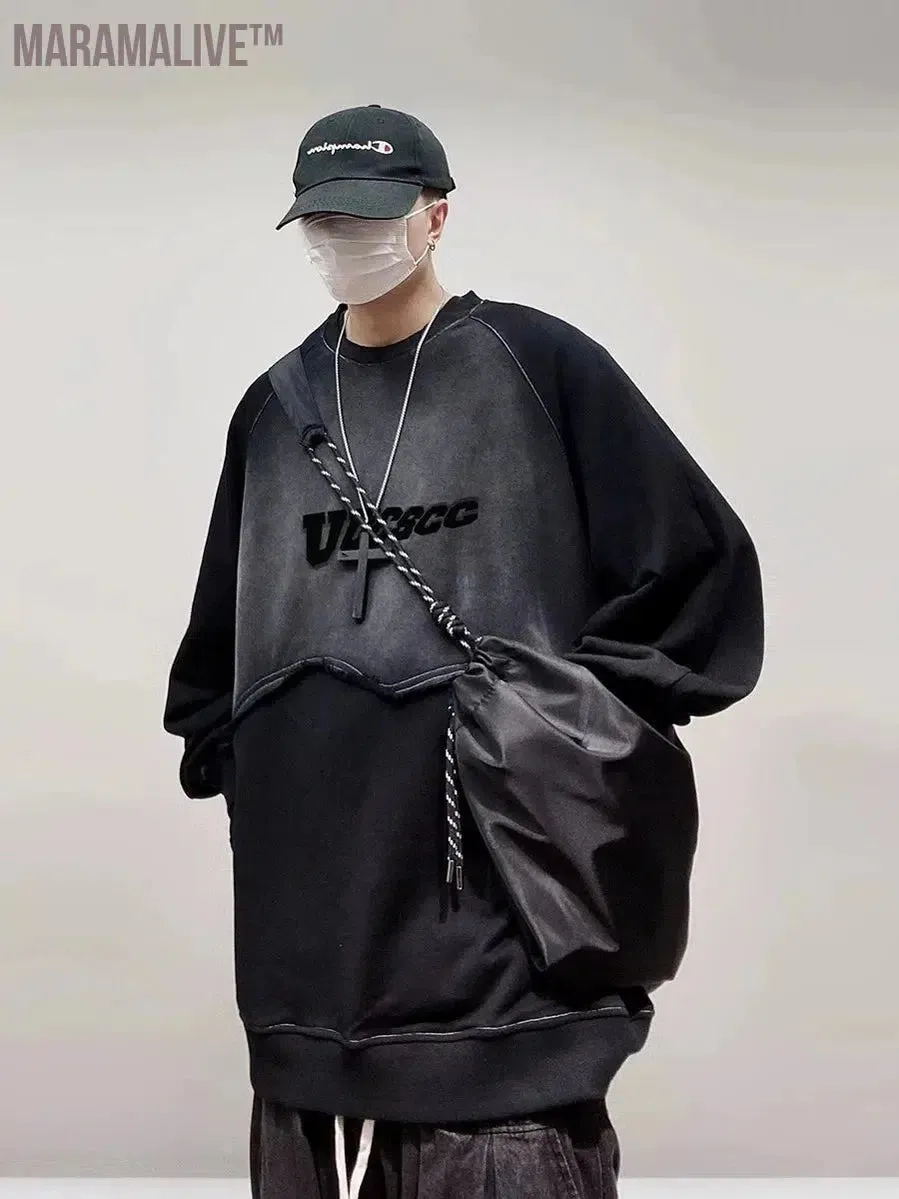 Vintage Hip hop TrendCutting Sweatshirt Streetwear Loose Pullover Hole Fashion Oversize Sweatshirts Autumn Tops Cotton