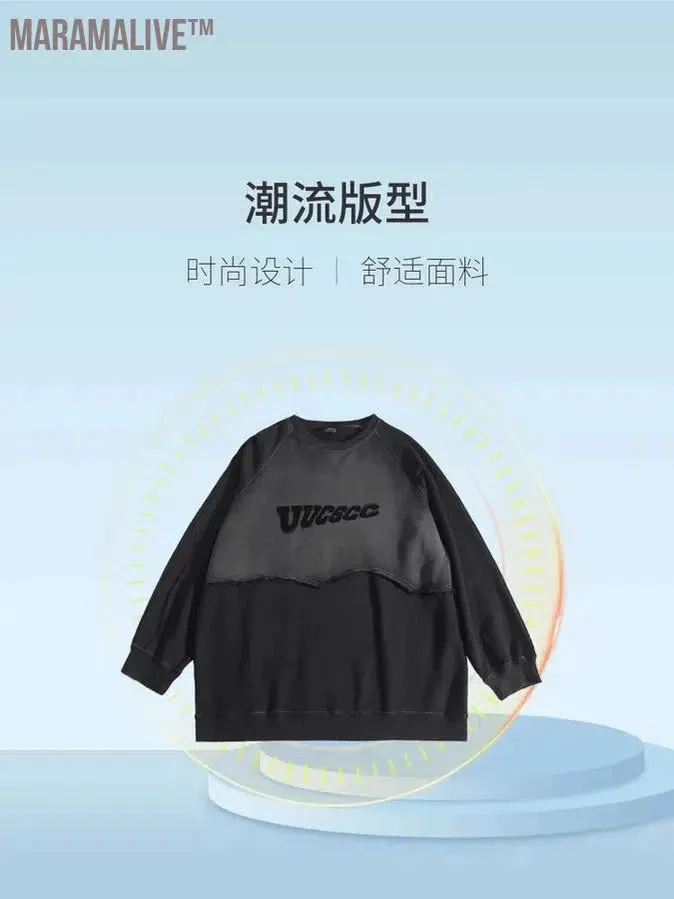 Vintage Hip hop TrendCutting Sweatshirt Streetwear Loose Pullover Hole Fashion Oversize Sweatshirts Autumn Tops Cotton