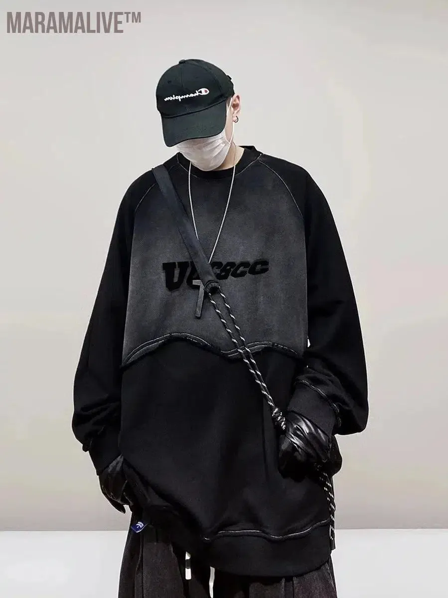 Vintage Hip hop TrendCutting Sweatshirt Streetwear Loose Pullover Hole Fashion Oversize Sweatshirts Autumn Tops Cotton