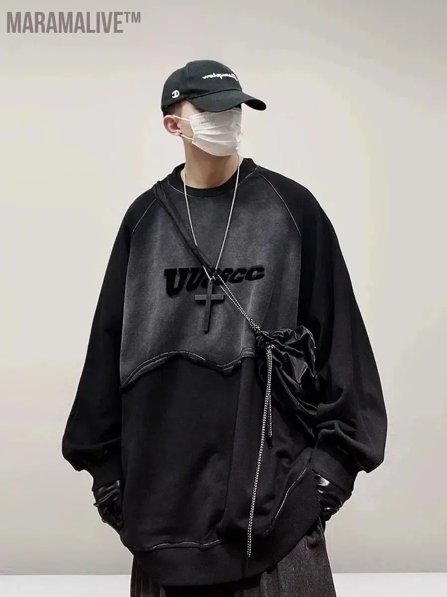 Vintage Hip hop TrendCutting Sweatshirt Streetwear Loose Pullover Hole Fashion Oversize Sweatshirts Autumn Tops Cotton