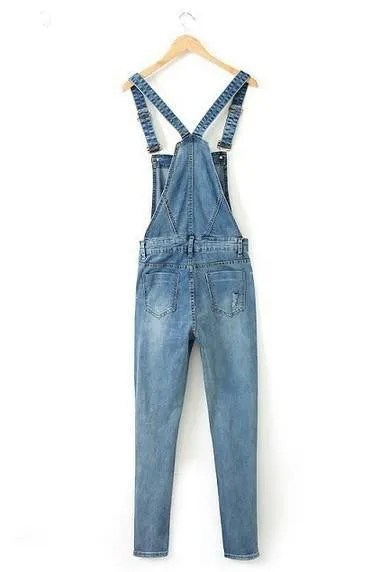 Women Ripped Hole Denim Jumpsuits Ladies Slim Casual Romper Plus Denim Pencil Overalls For 4 season