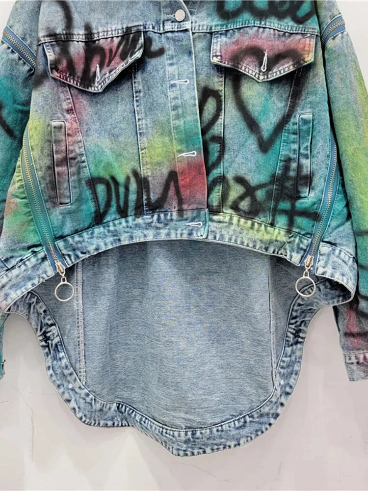 Women’s Graffiti Patchwork Denim Jacket – Bold & Artistic Streetwear
