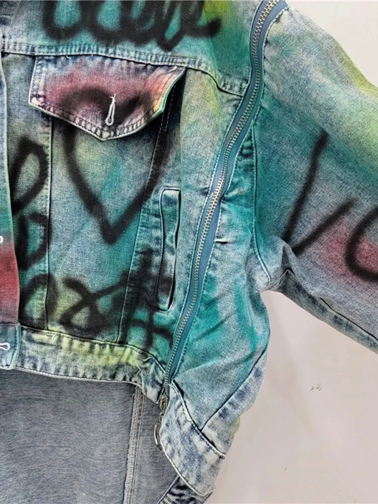Women’s Graffiti Patchwork Denim Jacket – Bold & Artistic Streetwear