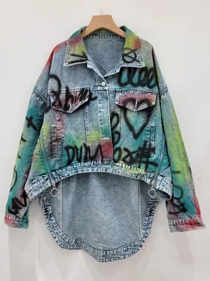 Women’s Graffiti Patchwork Denim Jacket – Bold & Artistic Streetwear